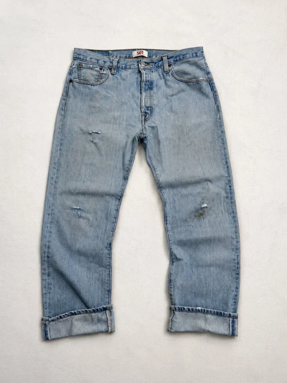 Levi’s 501 XX Jeans Men’s 36x32 Light Wash Distressed Straight Leg Button Fly